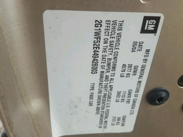 2G1WF52E449426003 - 2004 CHEVROLET IMPALA 金色 照片 10