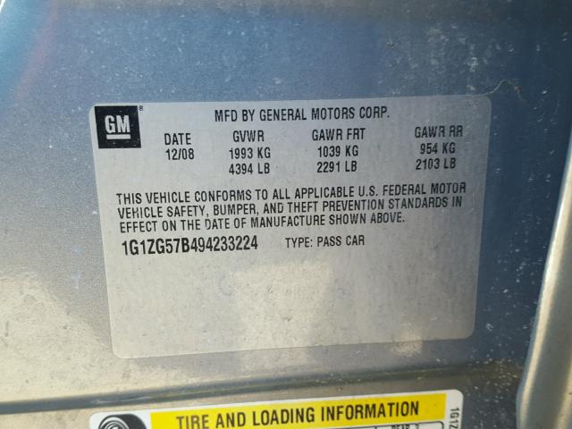 1G1ZG57B494233224 - 2009 CHEVROLET MALIBU LS ტალღისფერი ფოტო 10