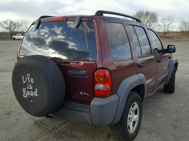 1J4GL48K93W686814 - 2003 JEEP LIBERTY SP MAROON photo 4