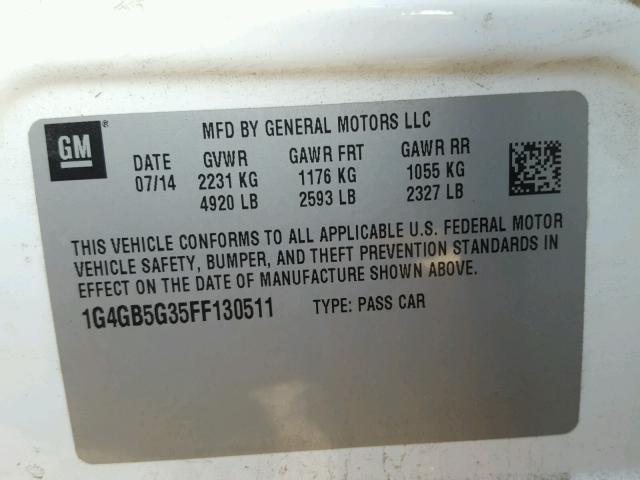 1G4GB5G35FF130511 - 2015 BUICK LACROSSE WHITE photo 10