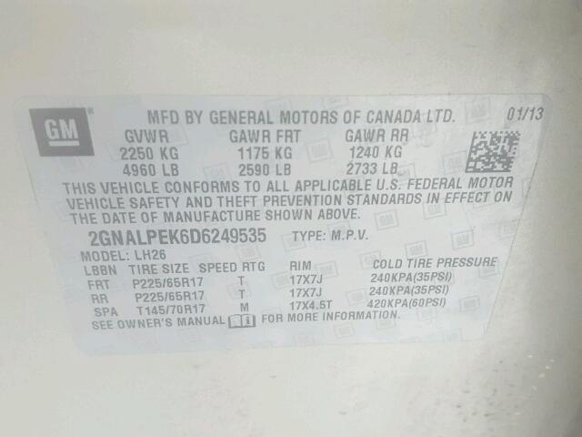 2GNALPEK6D6249535 - 2013 CHEVROLET EQUINOX LT BEIGE photo 10