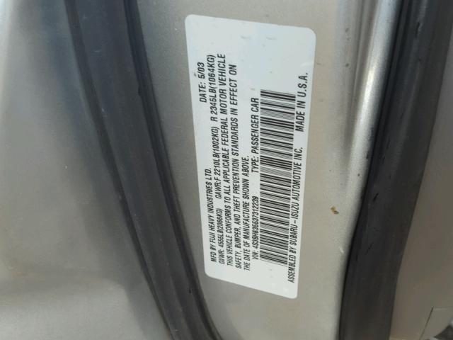 4S3BH635537312239 - 2003 SUBARU LEGACY L SILVER photo 10