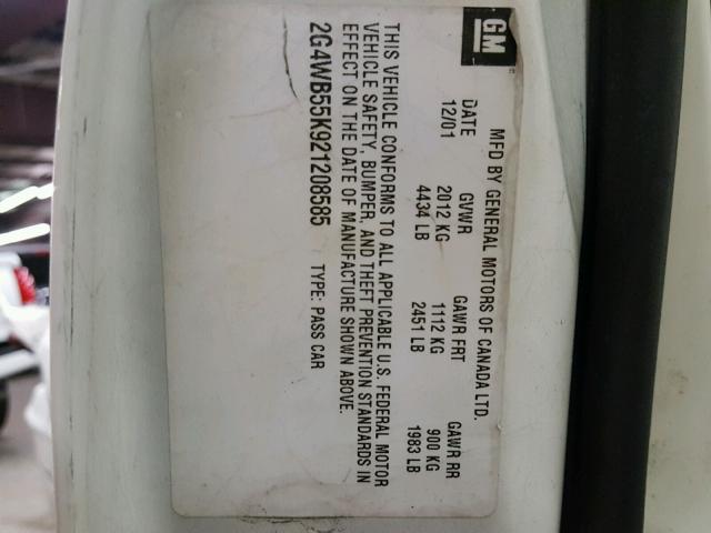 2G4WB55K921208585 - 2002 BUICK REGAL LS WHITE photo 10