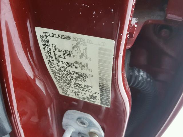 5N1ED28T34C669237 - 2004 NISSAN XTERRA XE RED photo 10