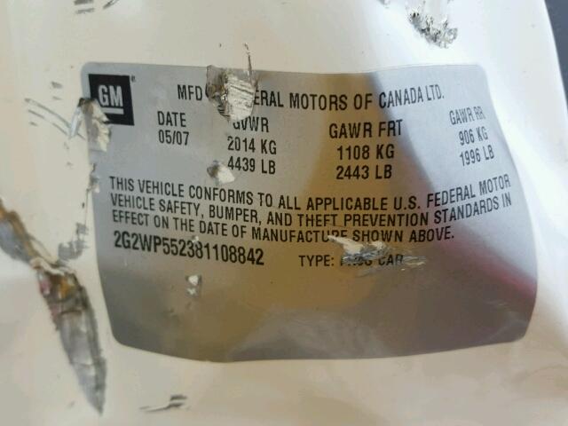 2G2WP552381108842 - 2008 PONTIAC GRAND PRIX თეთრი ფოტო 10