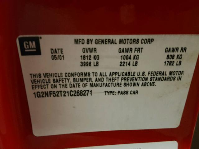 1G2NF52T21C268271 - 2001 PONTIAC GRAND AM S 红色 照片 10