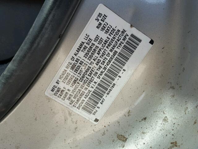 5FNRL38745B083488 - 2005 HONDA ODYSSEY EX SILVER photo 10