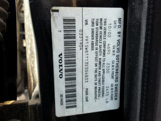 YV1SW61T132304833 - 2003 VOLVO V70 Czarny zdjęcie 10