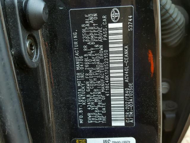 4T1BE46K17U523150 - 2007 TOYOTA CAMRY NEW BLACK photo 10