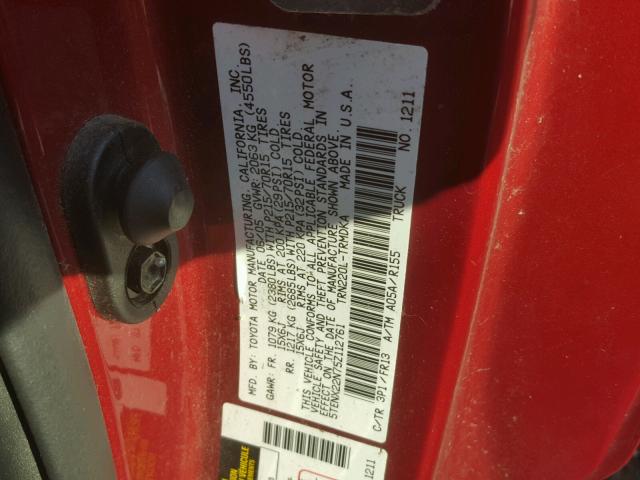 5TENX22N75Z112761 - 2005 TOYOTA TACOMA RED photo 10