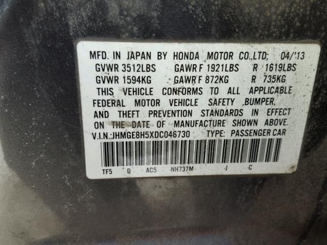 JHMGE8H5XDC046730 - 2013 HONDA FIT SPORT GRAY photo 10