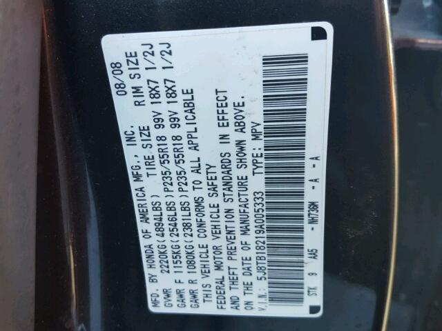 5J8TB18219A005333 - 2009 ACURA RDX GRAY photo 10