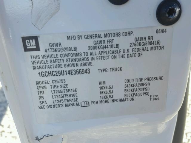 1GCHC29U14E366943 - 2004 CHEVROLET SILVERADO WHITE photo 10