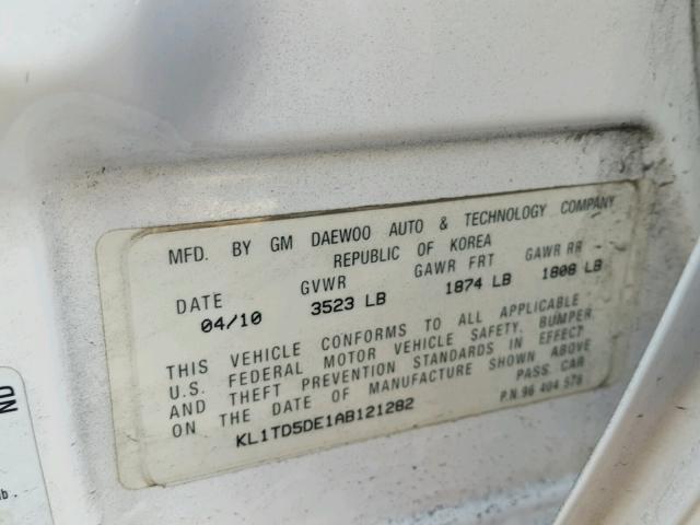 KL1TD5DE1AB121282 - 2010 CHEVROLET AVEO LS 白色 照片 10