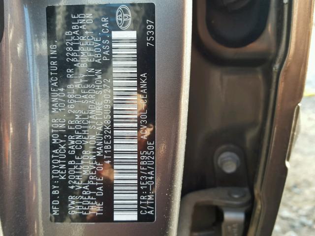 4T1BE32K85U990272 - 2005 TOYOTA CAMRY LE GRAY photo 10