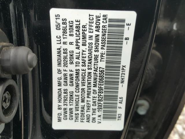 19XFB2F89FE068567 - 2015 HONDA CIVIC EX BLACK photo 10