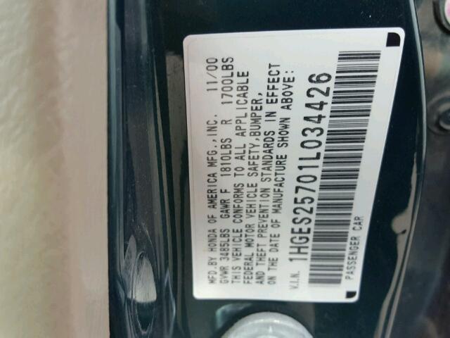 1HGES25701L034426 - 2001 HONDA CIVIC EX მწვანე ფოტო 10