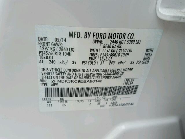 2FMDK3KC9EBA68142 - 2014 FORD EDGE LIMIT WHITE photo 10