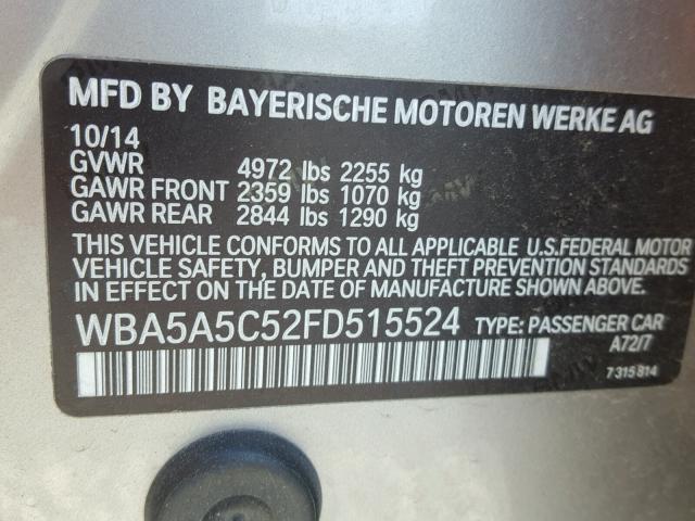 WBA5A5C52FD515524 - 2015 BMW 528 I TAN photo 10