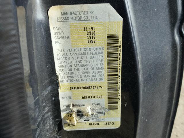 1N4EB32A8NC737675 - 1992 NISSAN SENTRA BLACK photo 10