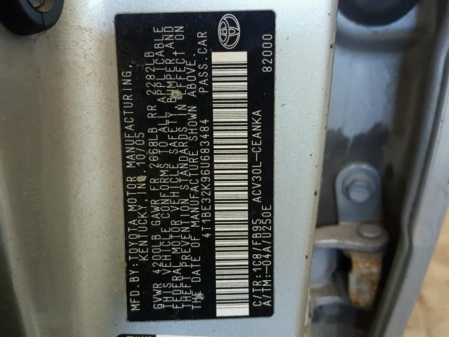 4T1BE32K96U683484 - 2006 TOYOTA CAMRY LE SILVER photo 10