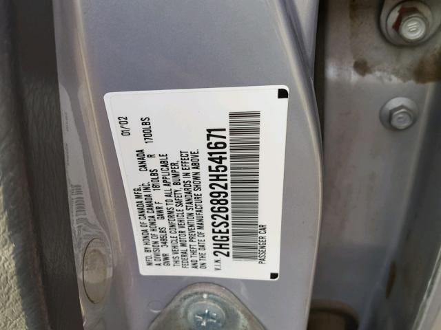 2HGES26892H541671 - 2002 HONDA CIVIC EX SILVER photo 10