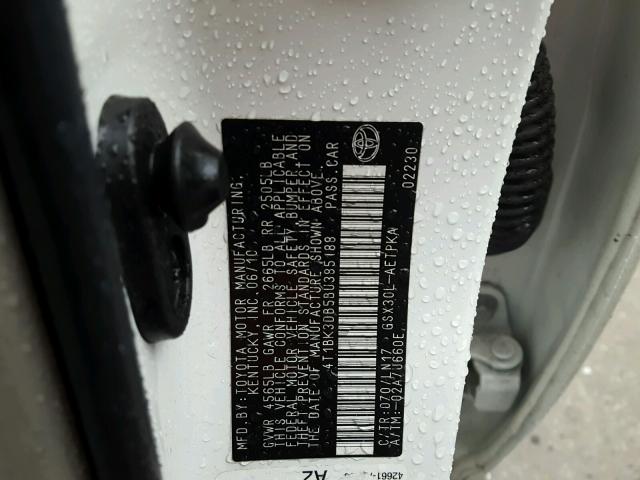 4T1BK3DB5BU385188 - 2011 TOYOTA AVALON BAS 白色 照片 10