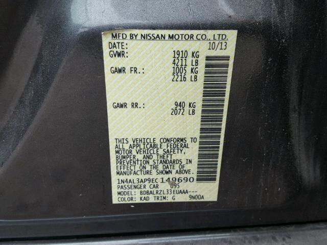 1N4AL3AP9EC149690 - 2014 NISSAN ALTIMA 2.5 CHARCOAL photo 10