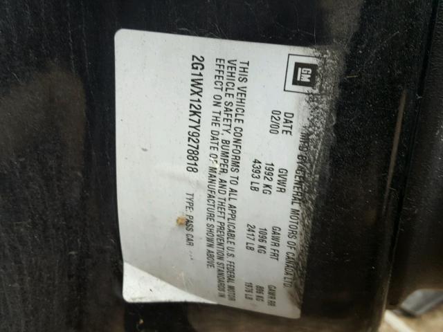 2G1WX12K7Y9278818 - 2000 CHEVROLET MONTE CARL 黑色 照片 10