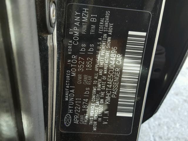 KMHCT4AE5CU044896 - 2012 HYUNDAI ACCENT GLS BLACK photo 10