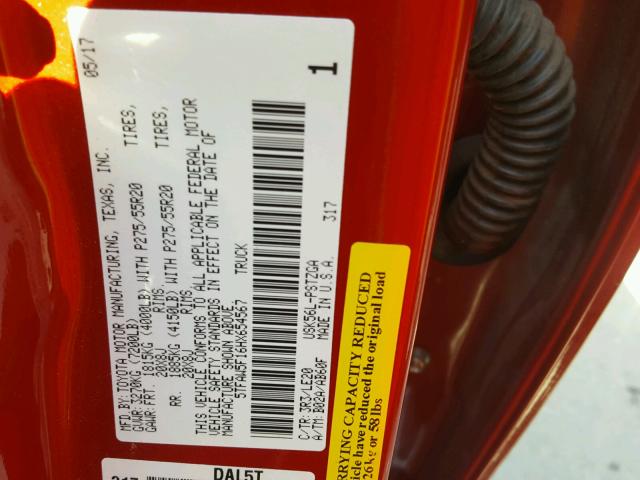 5TFAW5F16HX654567 - 2017 TOYOTA TUNDRA CRE RED photo 10