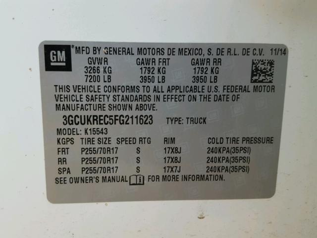 3GCUKREC5FG211623 - 2015 CHEVROLET SILVERADO WHITE photo 10