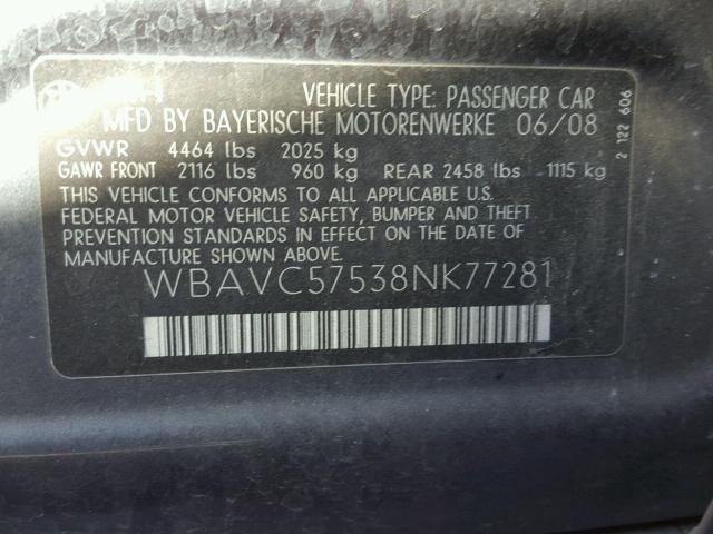 WBAVC57538NK77281 - 2008 BMW 328 I SULE GRAY photo 10