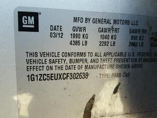 1G1ZC5EUXCF302638 - 2012 CHEVROLET MALIBU 1LT 银色 照片 10