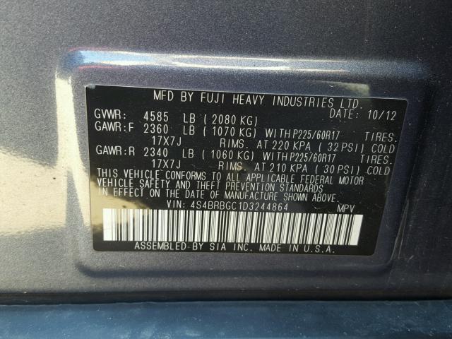 4S4BRBGC1D3244864 - 2013 SUBARU OUTBACK 2. BLUE photo 10