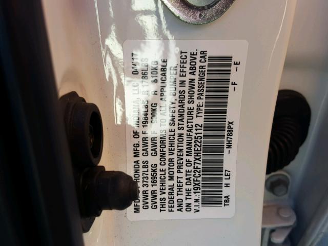 19XFC2F7XHE225112 - 2017 HONDA CIVIC EX Ağ foto 10