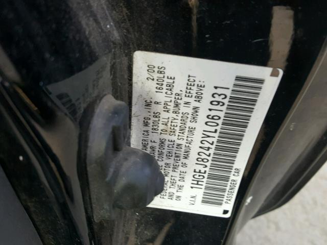 1HGEJ8242YL061931 - 2000 HONDA CIVIC EX Qara foto 10