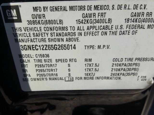 3GNEC12Z65G265014 - 2005 CHEVROLET AVALANCHE BLACK photo 10