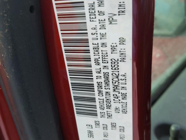 1C4PJMAK5CW216592 - 2012 JEEP LIBERTY SP RED photo 10