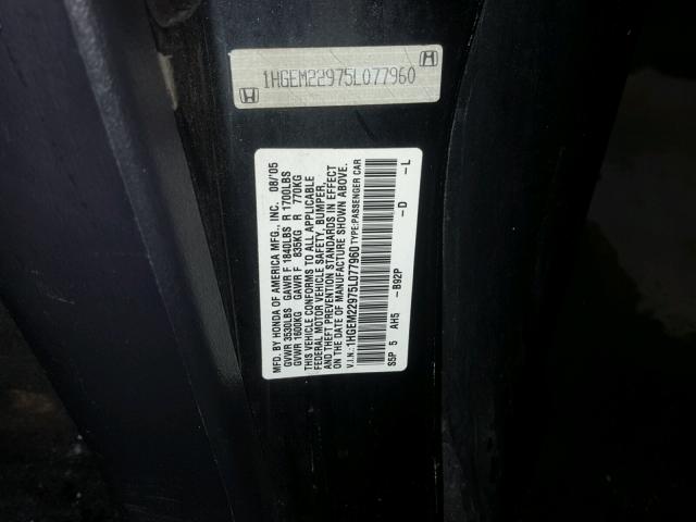 1HGEM22975L077960 - 2005 HONDA CIVIC EX შავი ფოტო 10
