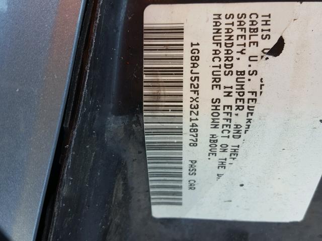 1G8AJ52FX3Z148778 - 2003 SATURN ION LEVEL BLUE photo 10