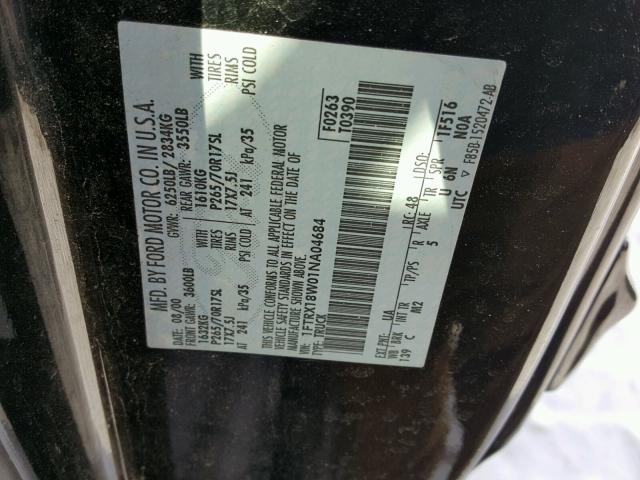 1FTRX18W01NA04684 - 2001 FORD F150 BLACK photo 10