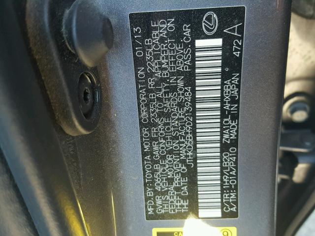 JTHKD5BH9D2139484 - 2013 LEXUS CT 200 GRAY photo 10