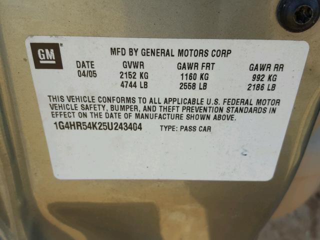 1G4HR54K25U243404 - 2005 BUICK LESABRE LI SILVER photo 10