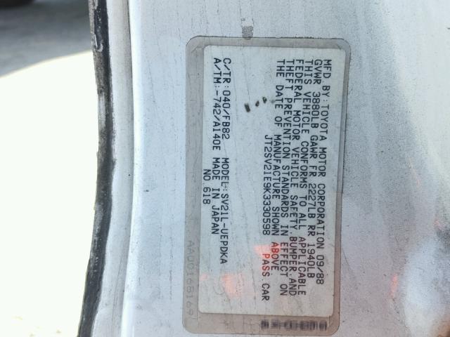 JT2SV21E9K3330598 - 1989 TOYOTA CAMRY DLX WHITE photo 10