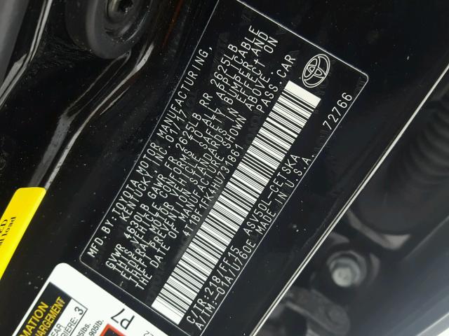 4T1BF1FK4HU731861 - 2017 TOYOTA CAMRY LE BLACK photo 10