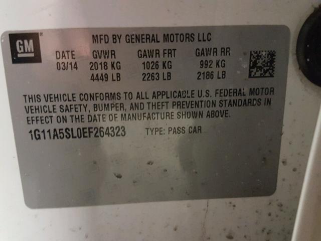 1G11A5SL0EF264323 - 2014 CHEVROLET MALIBU LS თეთრი ფოტო 10