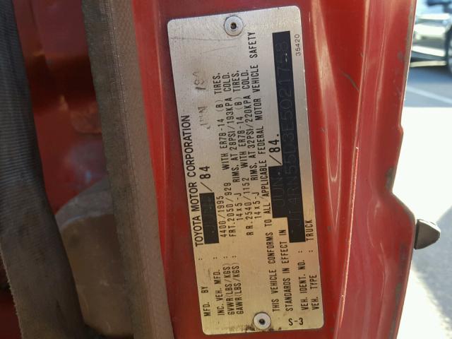 JT4RN55D3E5021758 - 1984 TOYOTA PICKUP 1/2 RED photo 10