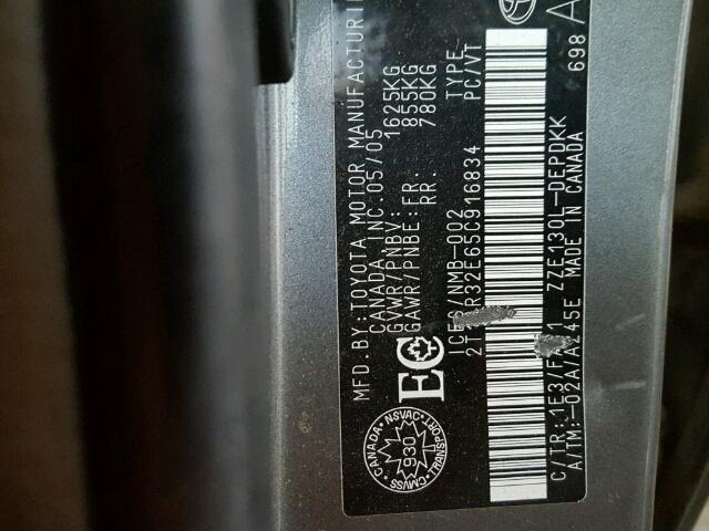 2T1BR32E65C916834 - 2005 TOYOTA COROLLA CE CHARCOAL photo 10