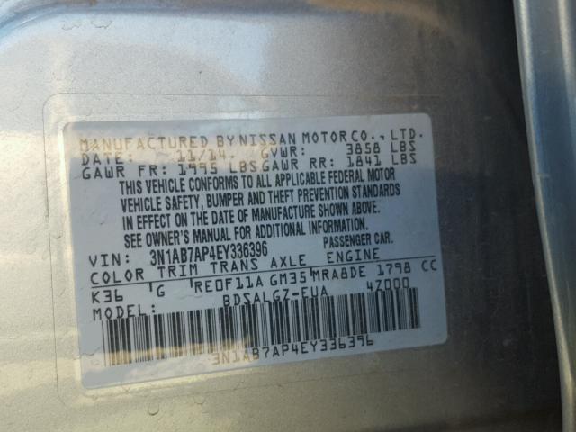 3N1AB7AP4EY336396 - 2014 NISSAN SENTRA S GRAY photo 10